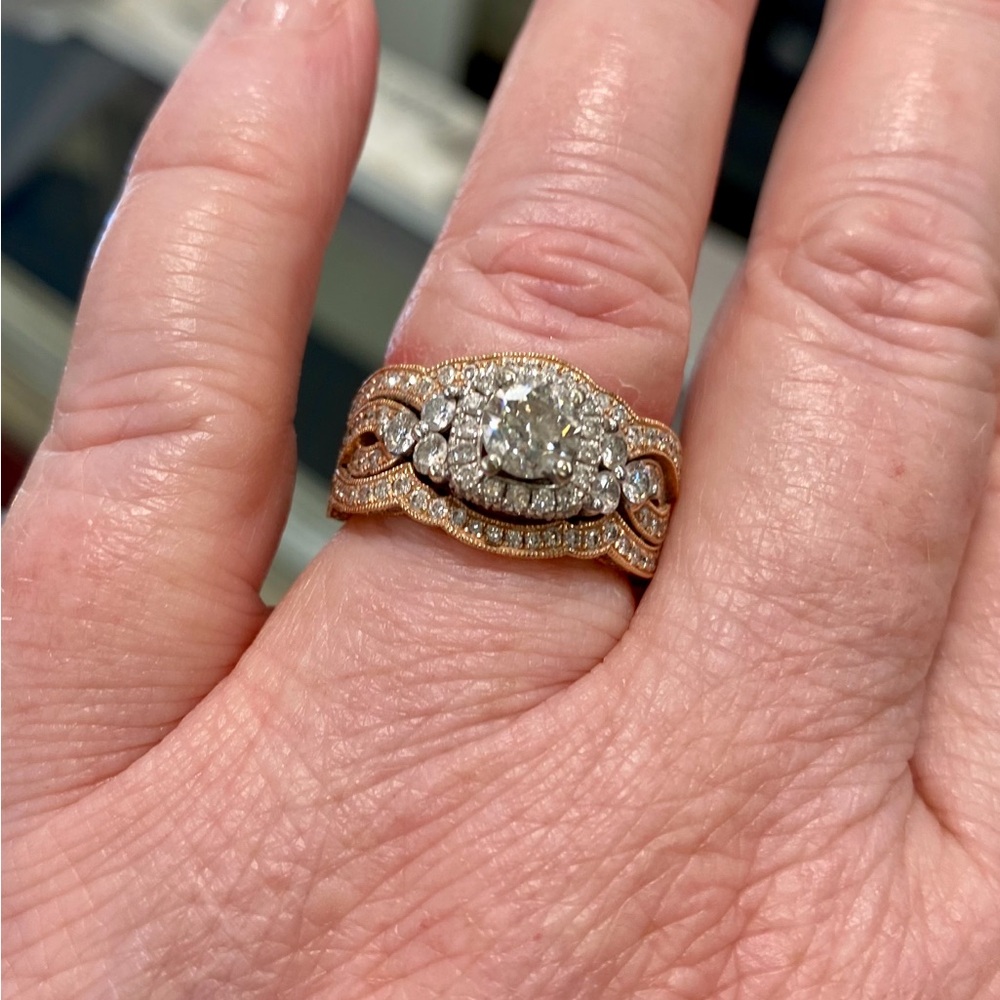 14k 2 tone rg/wg Neil Lane Halo Diamond Ring with 2 Bands 2.4 tcw. - Picture 3 of 4
